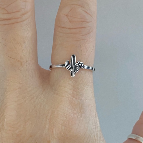 Sterling Silver Little Flower and Cactus Ring, Desert Tree Ring, Silver Rings - Picture 11 of 12